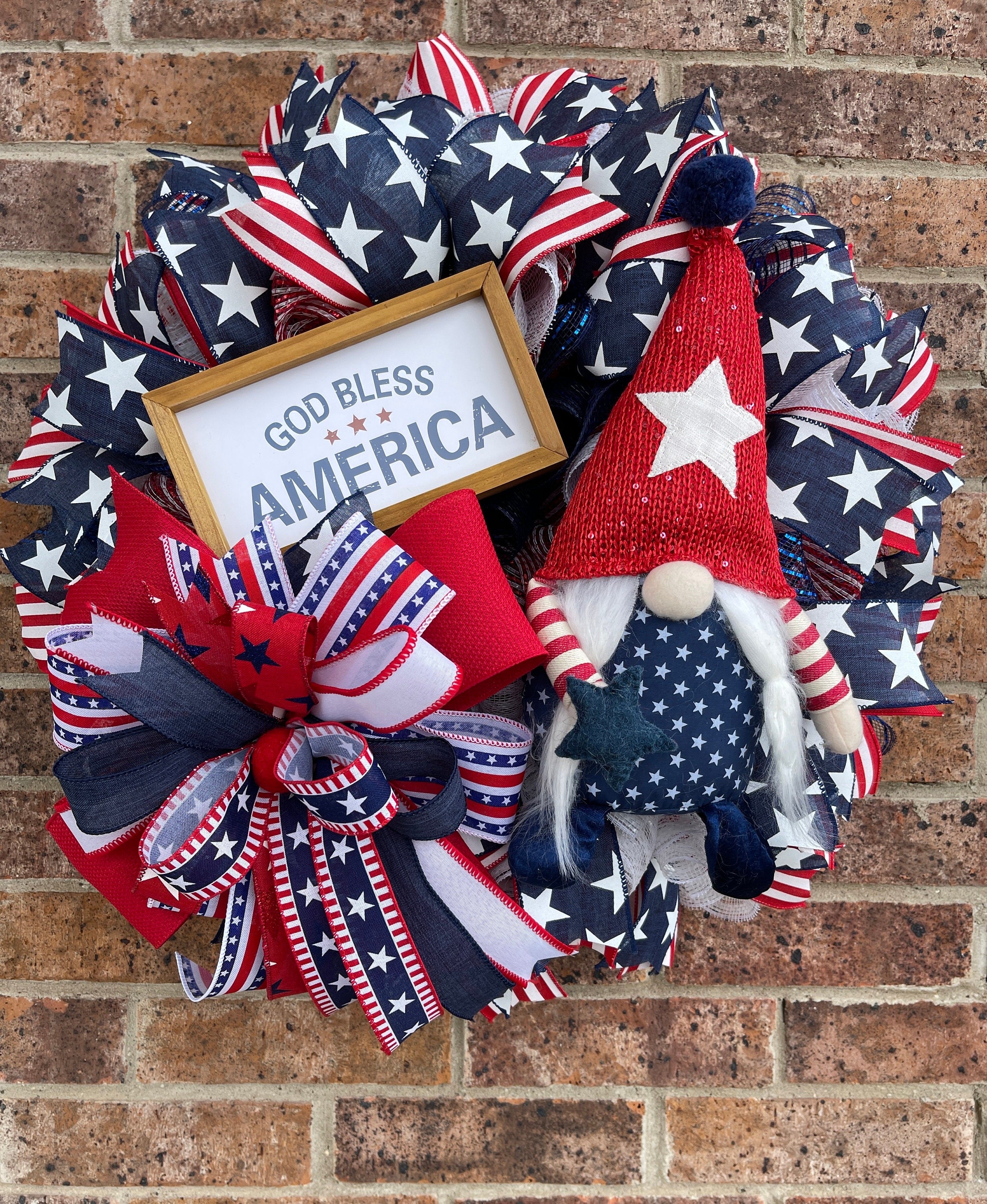 Patriotic Gnome Wreath, Gnome Wreath, God Bless America Wreath, Patriotic Decorations, Forth of July, Veterans Day Decor