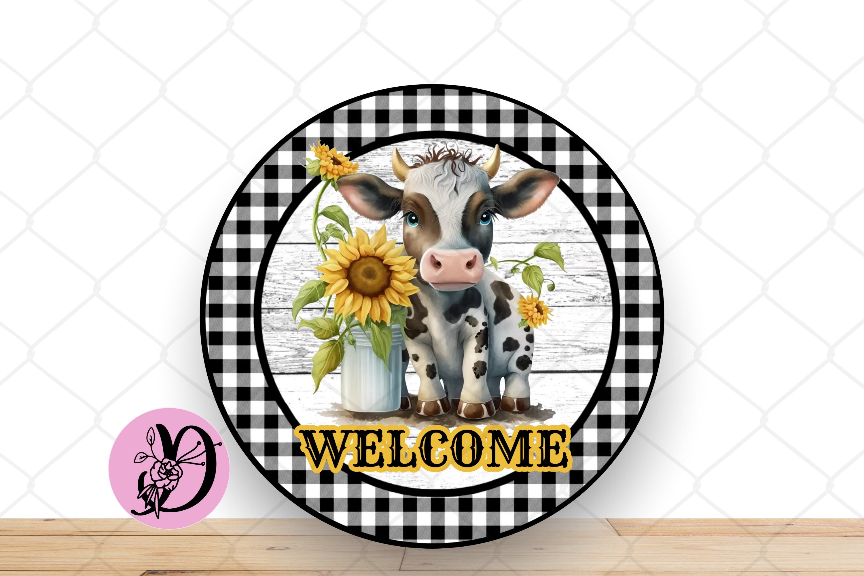 Cow Sunflower Wreath Sign, Welcome Cow Round Metal Wreath Sign, Sign For Wreath, Cow Decorations