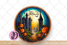 Halloween Wreath Sign, Happy Halloween Haunted House Round Metal Sign, Sign For Wreath, Desert Wreath Signs