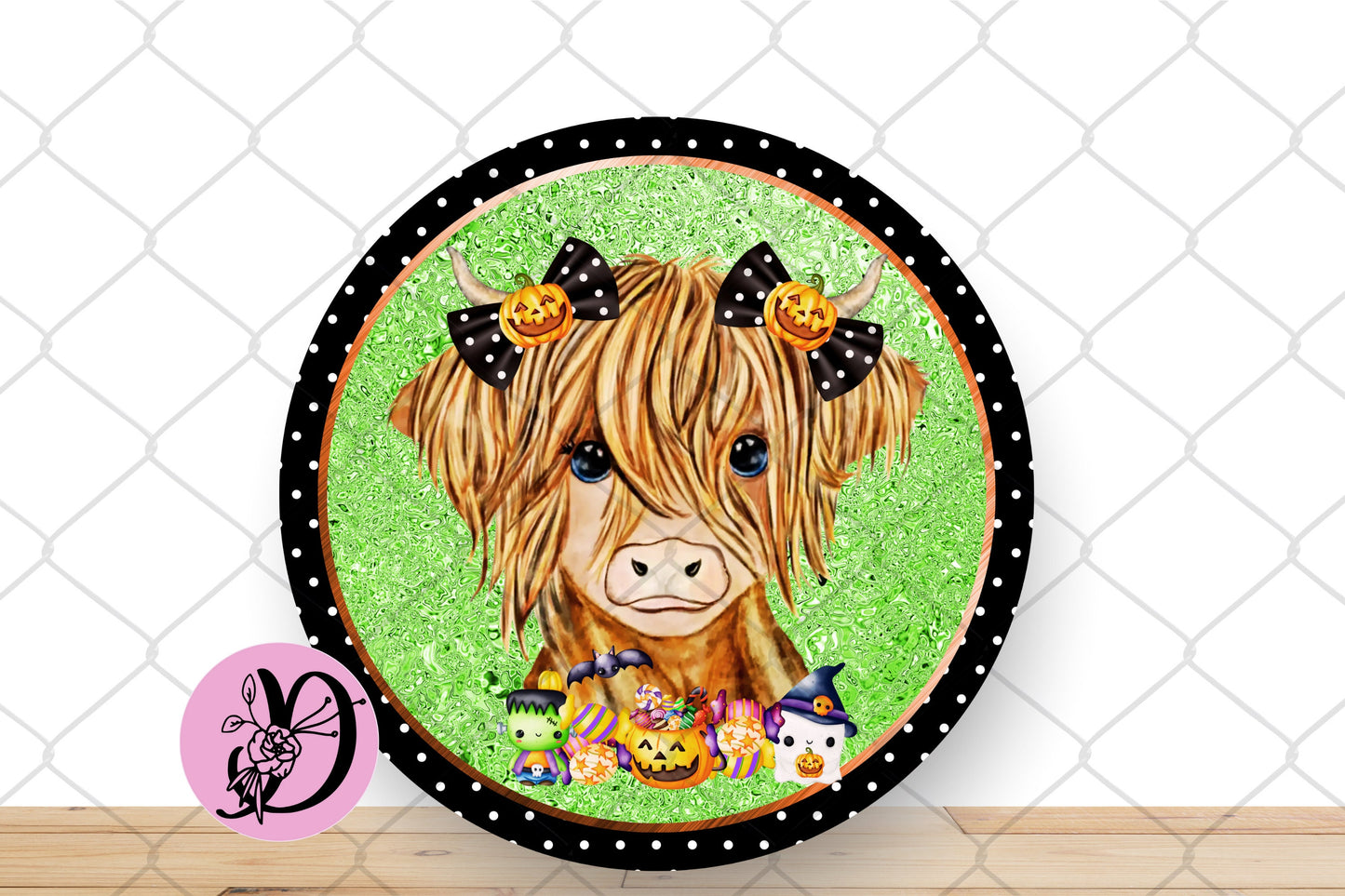 Halloween Cow Wreath Sign, Highland Cow Halloween Round Metal Sign, Sign For Wreath, Desert Wreath Signs
