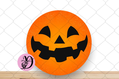 Halloween Wreath Sign, Jack-O-Lantern Face Round Metal Sign, Sign For Wreath, Desert Wreath Signs