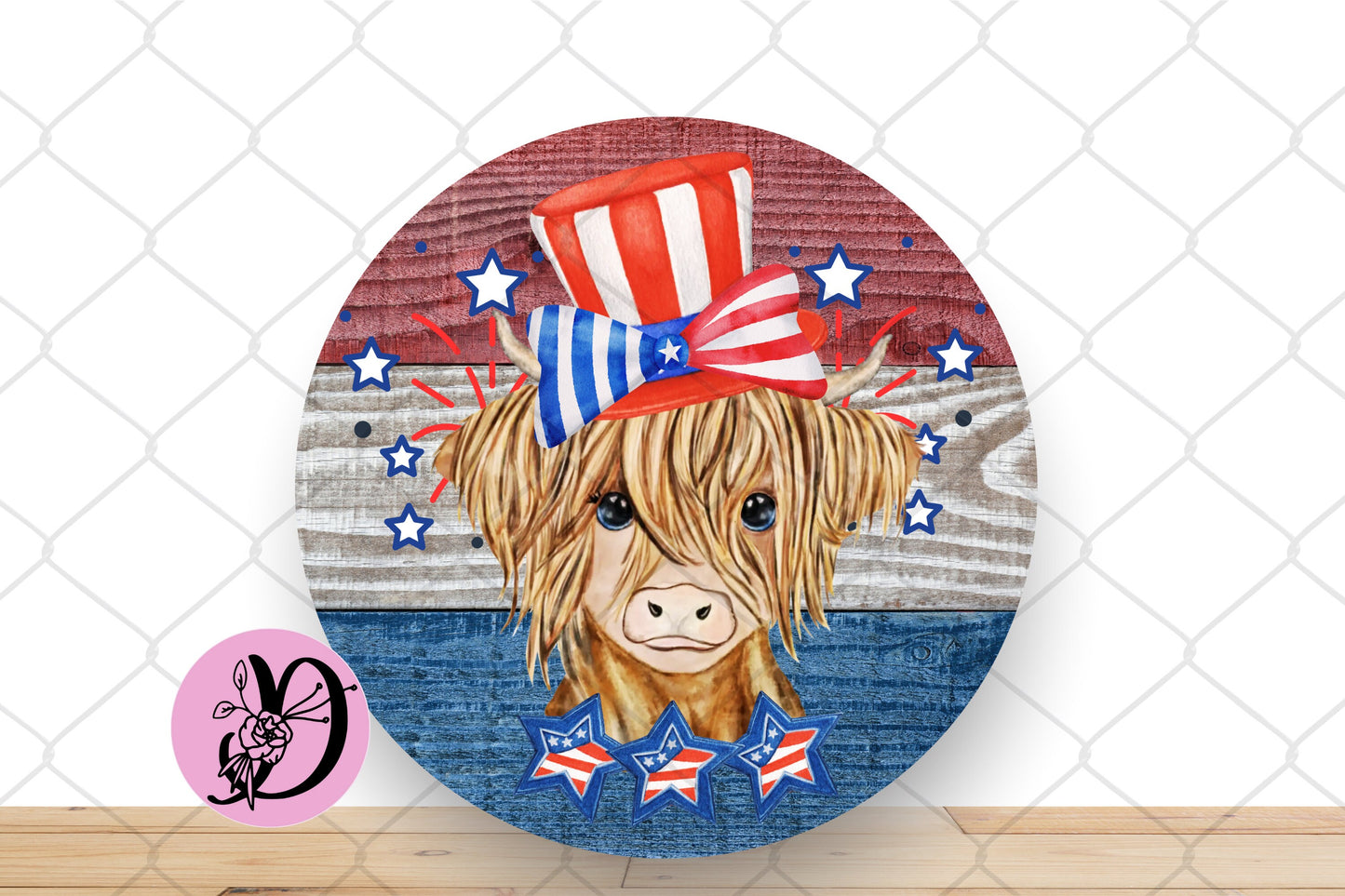 Highland Cow Patriotic Wreath Sign, Highland Cow Round Metal Sign, Patriotic Cow Sign For Wreath, Highland Cow Decorations
