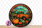 Fall Wreath Sign, Stained Glass Pumpkin Truck Metal Sign, Sign For Wreath, Autumn Pumpkin Truck Decorations