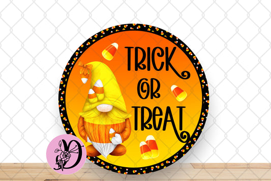 Halloween Wreath Sign, Gnome Trick Or Treat Round Metal Sign, Sign For Wreath, Gnome Halloween Decorations