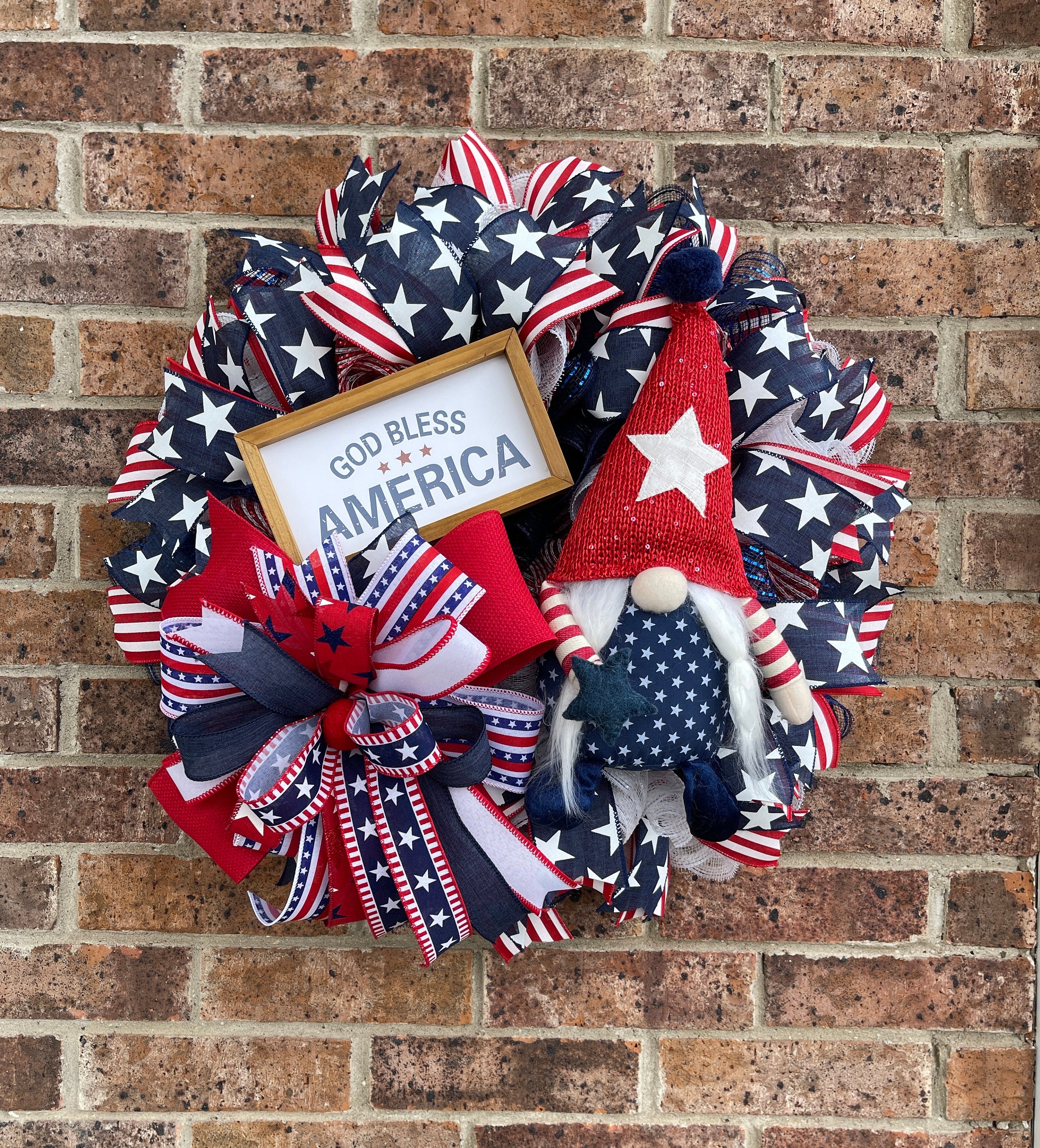 Patriotic Gnome Wreath, Gnome Wreath, God Bless America Wreath, Patriotic Decorations, Forth of July, Veterans Day Decor