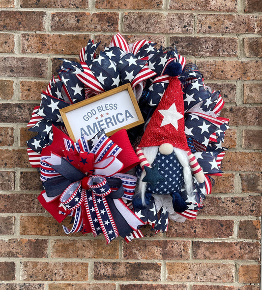 Patriotic Gnome Wreath, Gnome Wreath, God Bless America Wreath, Patriotic Decorations, Forth of July, Veterans Day Decor