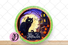 Halloween Wreath Sign, Happy Halloween Black Cat Round Metal Sign, Sign For Wreath, Desert Wreath Signs