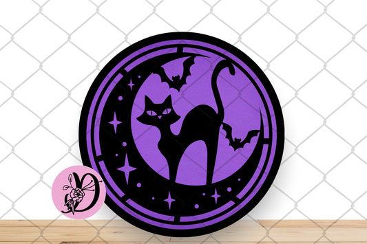 Halloween Wreath Sign, Happy Halloween Black Cat Round Metal Sign, Sign For Wreath, Desert Wreath Signs