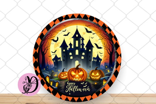 Halloween Wreath Sign, Happy Halloween Round Metal Sign, Sign For Wreath, Desert Wreath Signs