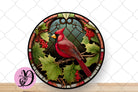 Christmas Wreath Sign, Stained Glass Cardinal Round Metal Sign, Sign For Wreath, Desert Wreath Signs