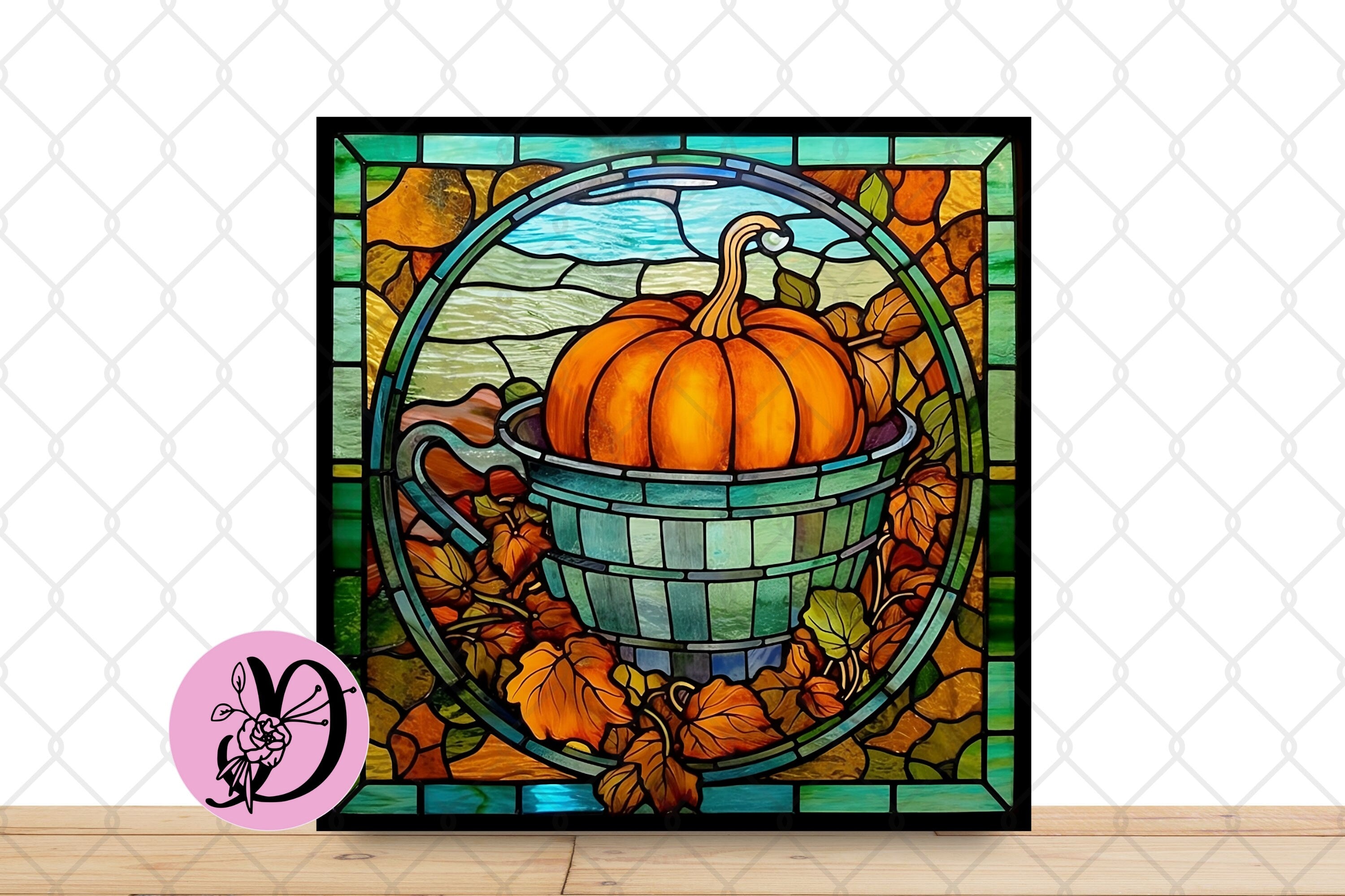 Fall Wreath Sign, Stained Glass Pumpkin Square Metal Wreath Sign, Sign For Wreath, Pumpkin Home Decorations