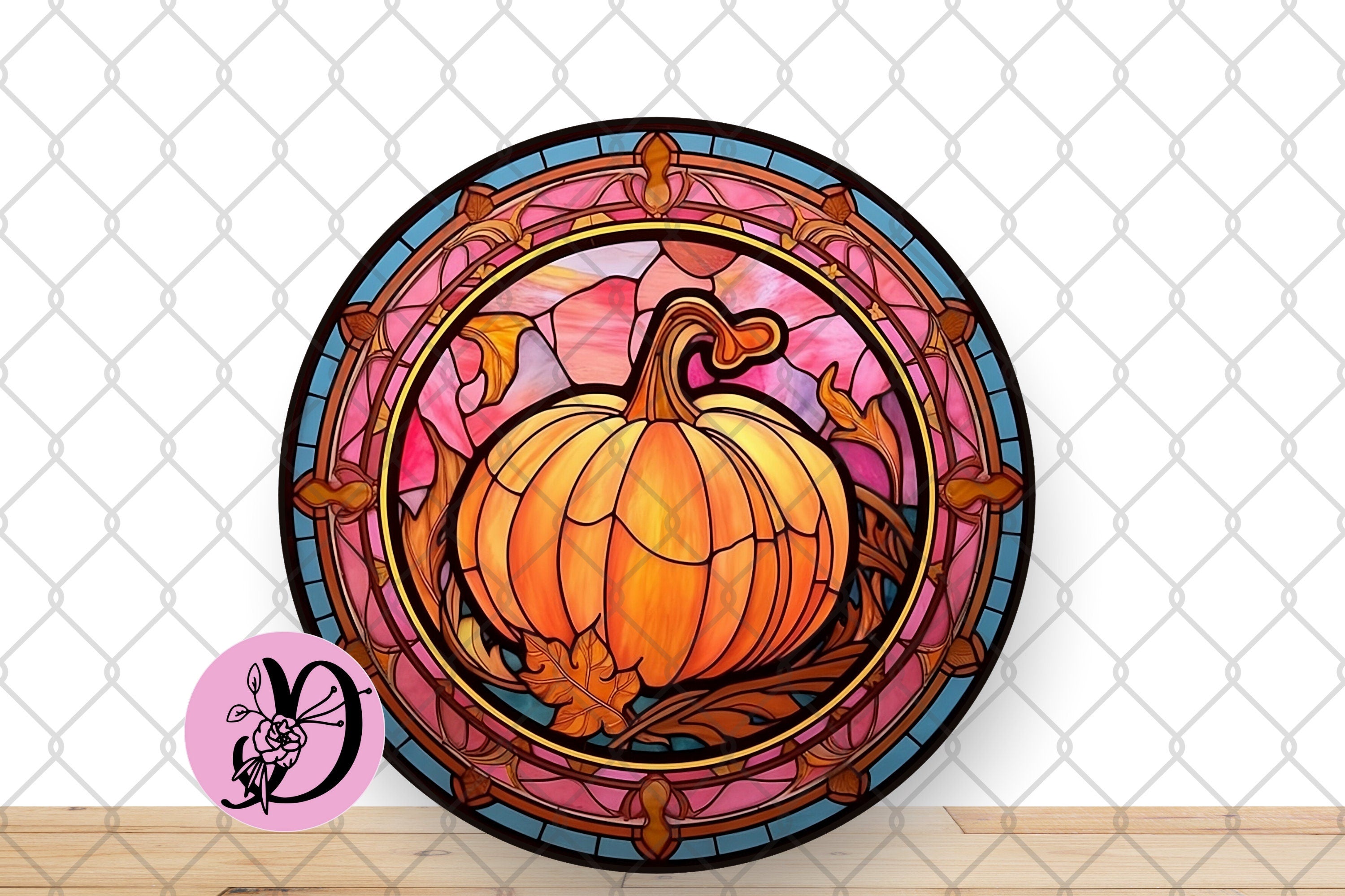 Fall Wreath Sign, Pink Stained Glass Pumpkin Metal Sign, Sign For Wreath, Autumn Decorations