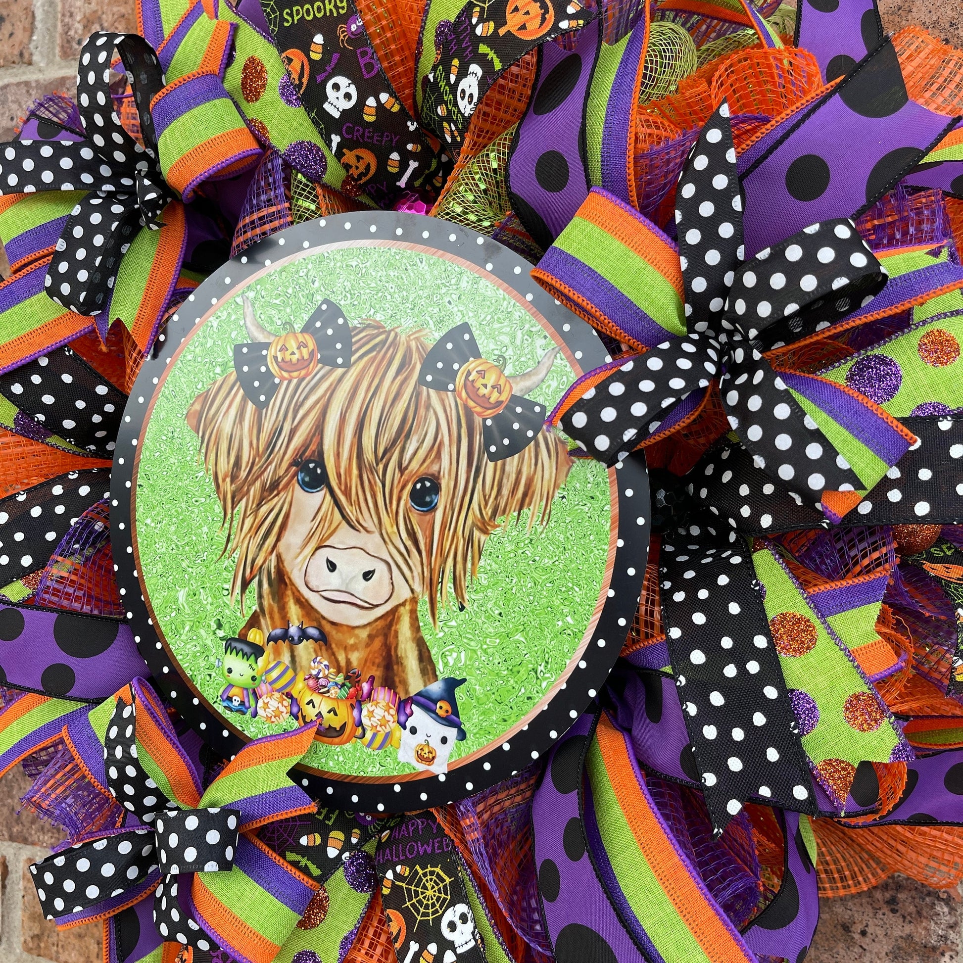 Halloween Highland Cow Wreath, Halloween Wreath, Halloween Decorations