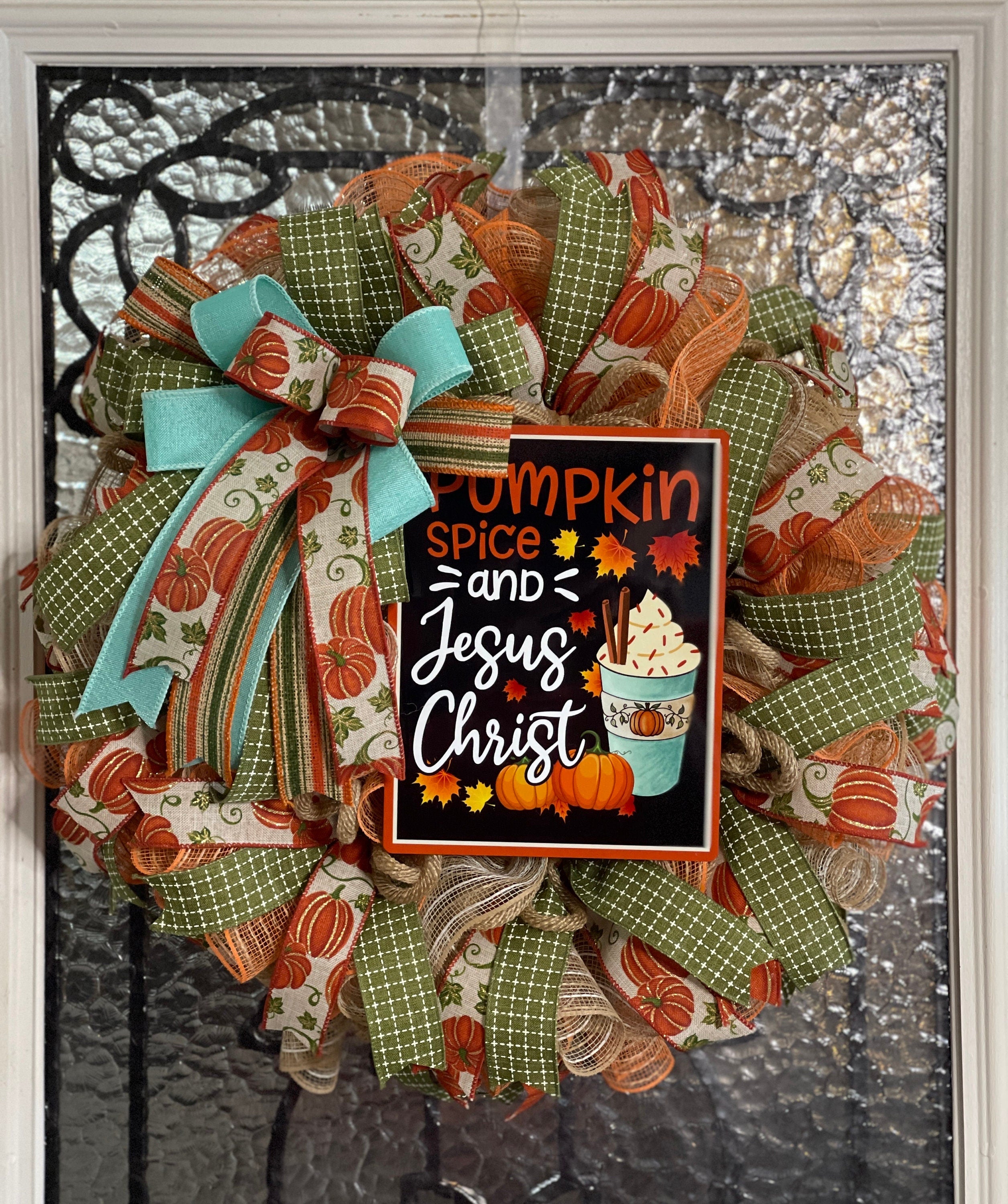 Fall Pumpkin Spice and Jesus Christ Wreath, Fall Home Decorations