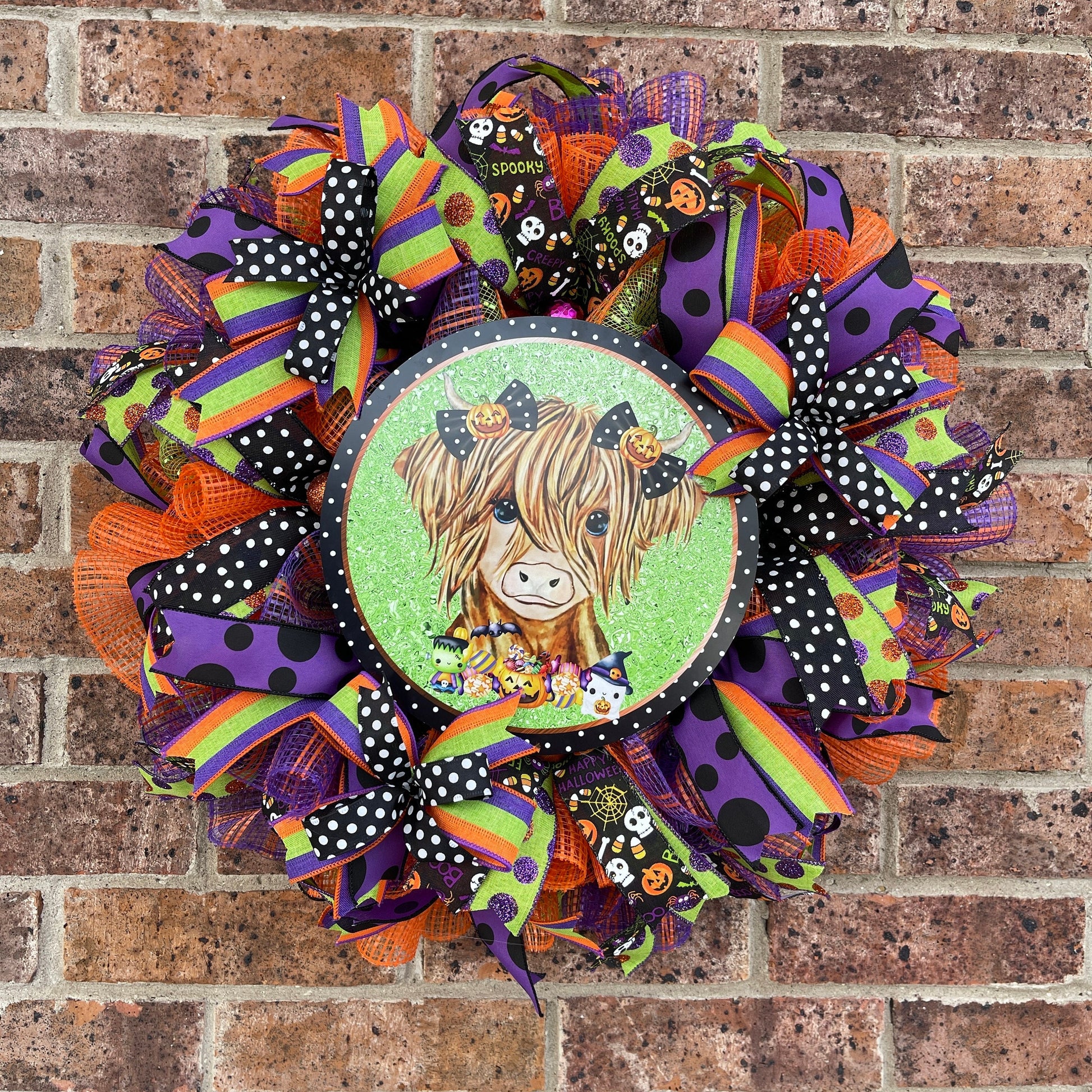 Halloween Highland Cow Wreath, Halloween Wreath, Halloween Decorations
