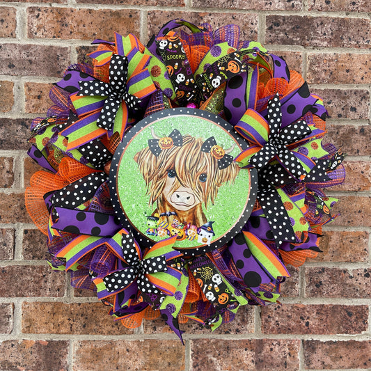 Halloween Highland Cow Wreath, Halloween Wreath, Halloween Decorations