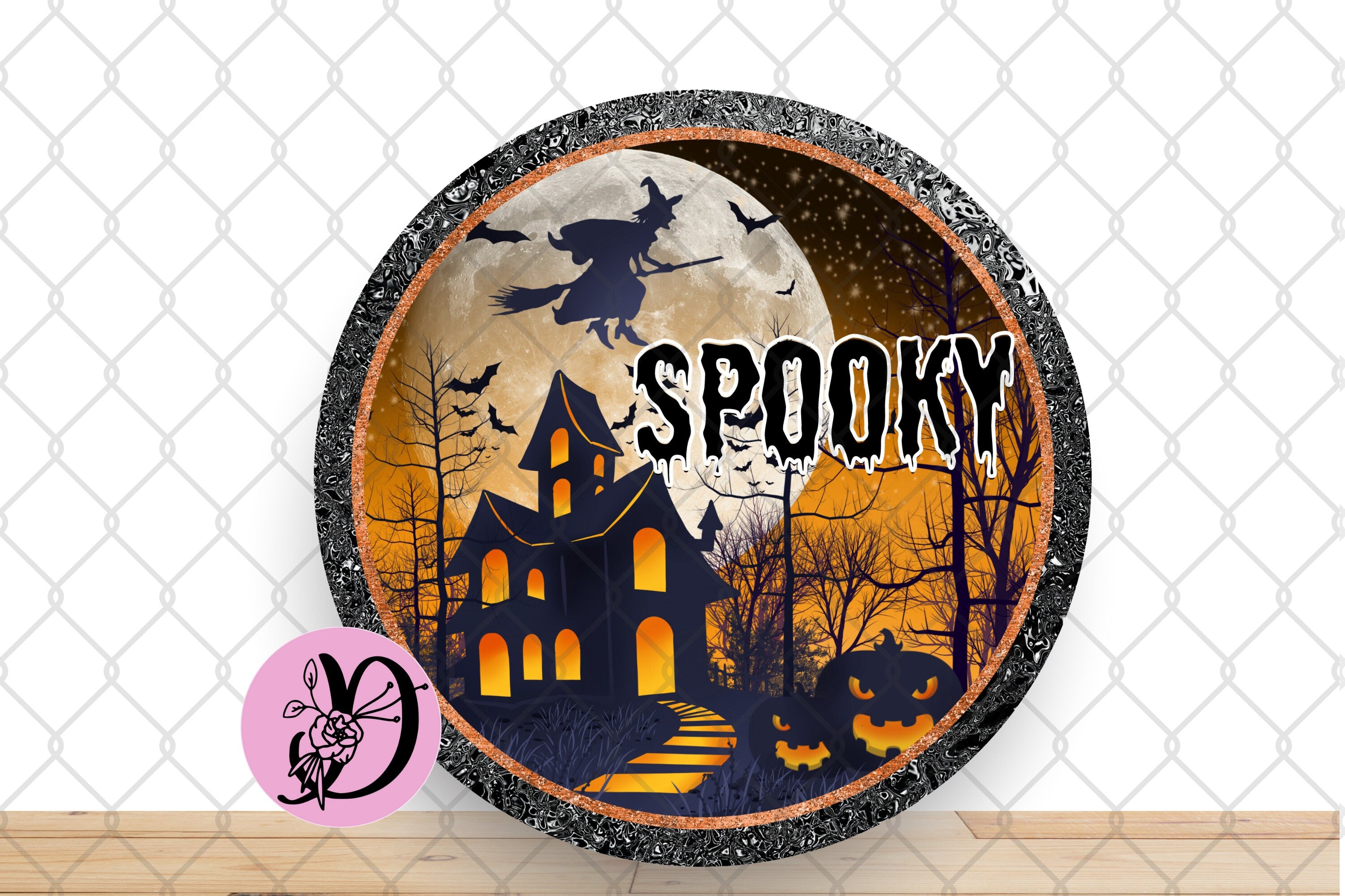 Halloween Wreath Sign, Haunted House Spooky Round Metal Sign, Sign For Wreath, Halloween Decorations, Desert Wreath Signs