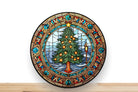 Christmas Faux Stained Glass Wreath Sign, Metal Round Sign, Desert Wreath Signs
