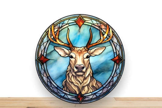 Winter Faux Stained Glass Round Metal Wreath Sign, Desert Wreath Signs