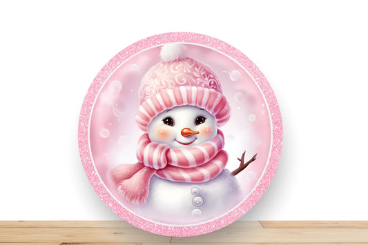 Christmas Wreath Sign, Pink Snowman round metal sing, Desert Wreath Signs