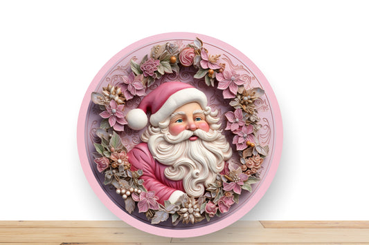 Christmas Wreath Sign, Pink 3D Santa Claus Round Metal Sign, Desert Wreath Signs