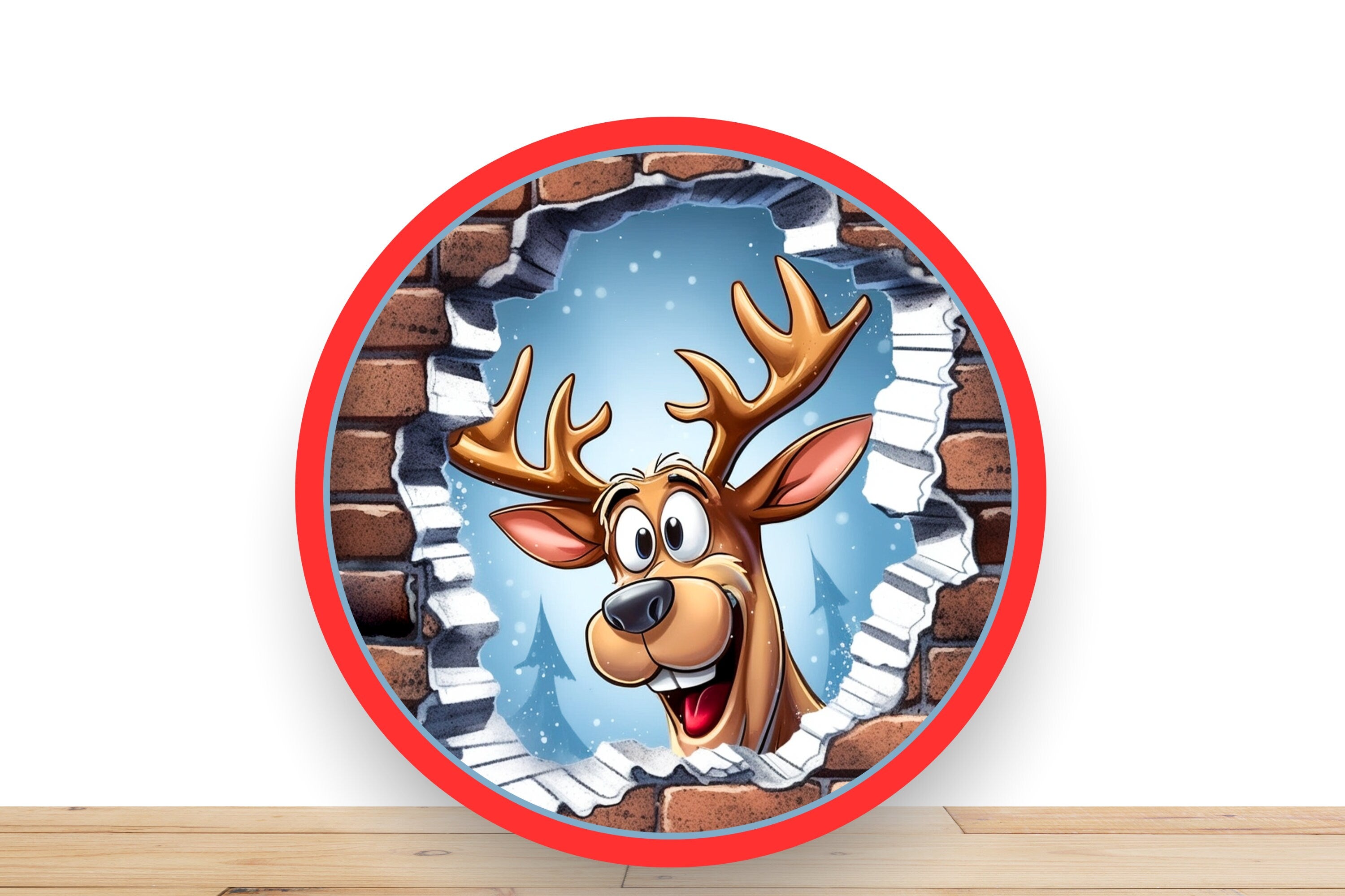 Christmas Goofy Reindeer Wreath Sign, Round Metal Sign, Desert Wreath Signs