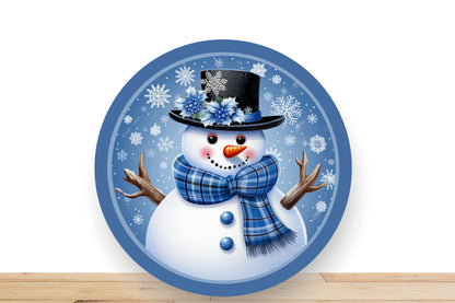 Snowman Wreath Sign - Royal Blue and White Snowflakes