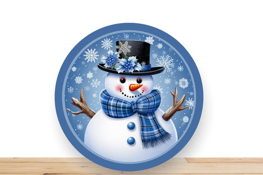 Snowman Wreath Sign - Royal Blue and White Snowflakes