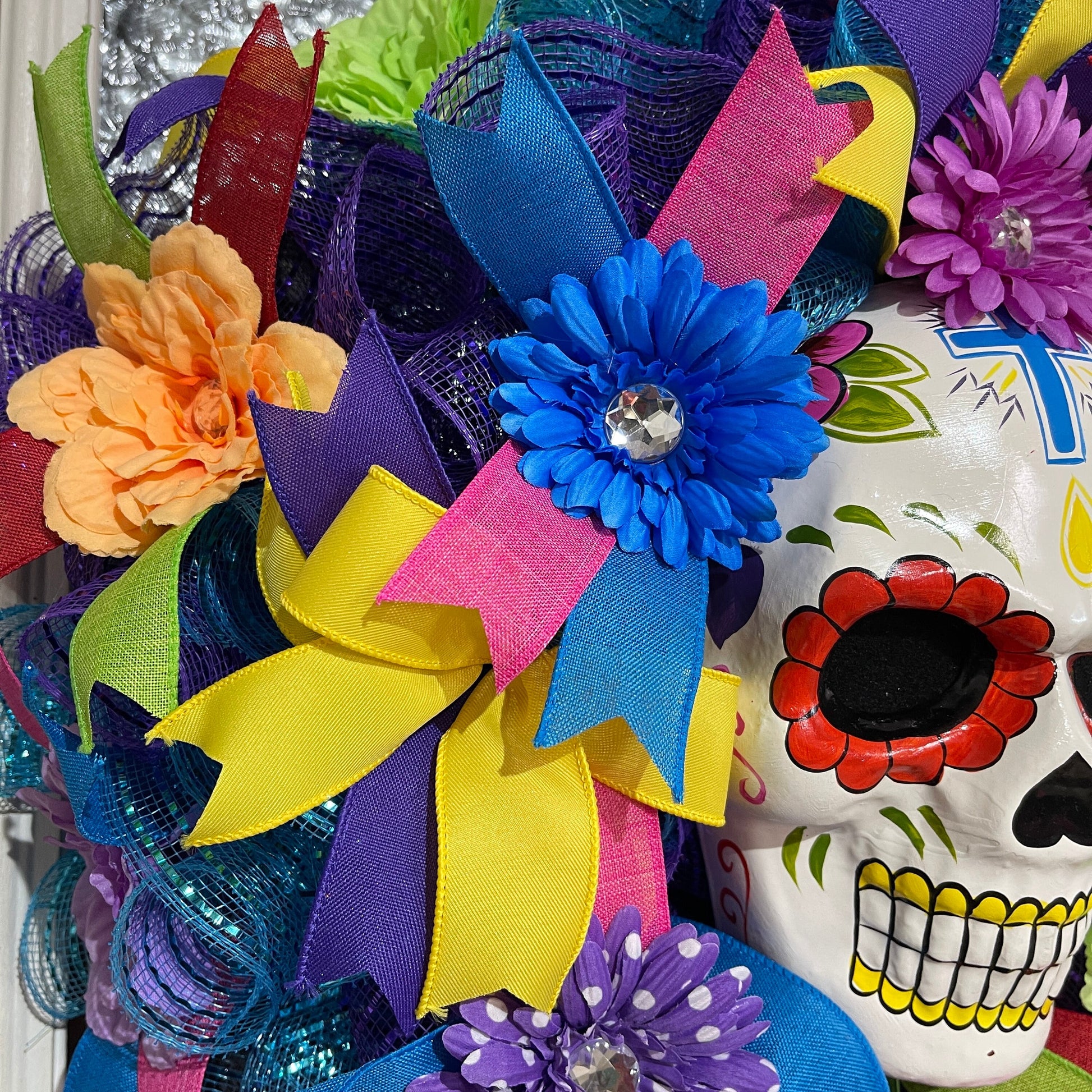 Day Of The Dead Wreath For Door, Dia de los Muerto Wreath for porch, DiaDe Los Muertos decorations for home