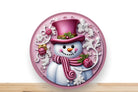 Pink Snowman Wreath Sign, 3D Pink Snowman round metal sing, Desert Wreath Signs