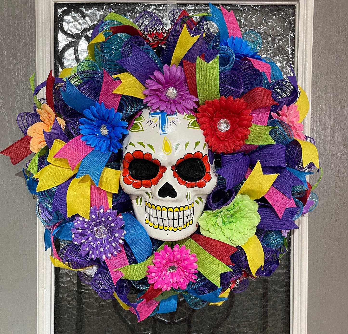 Day Of The Dead Wreath For Door, Dia de los Muerto Wreath for porch, DiaDe Los Muertos decorations for home