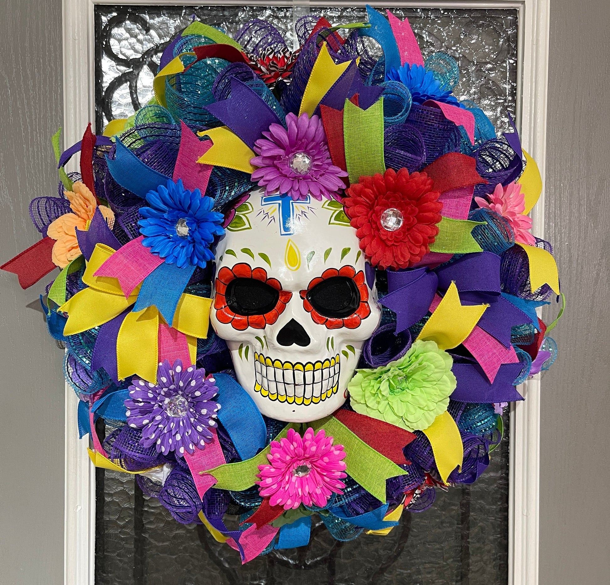 Day Of The Dead Wreath For Door, Dia de los Muerto Wreath for porch, DiaDe Los Muertos decorations for home