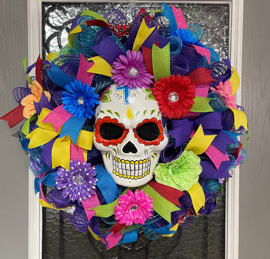 Day Of The Dead Wreath For Door, Dia de los Muerto Wreath for porch, DiaDe Los Muertos decorations for home