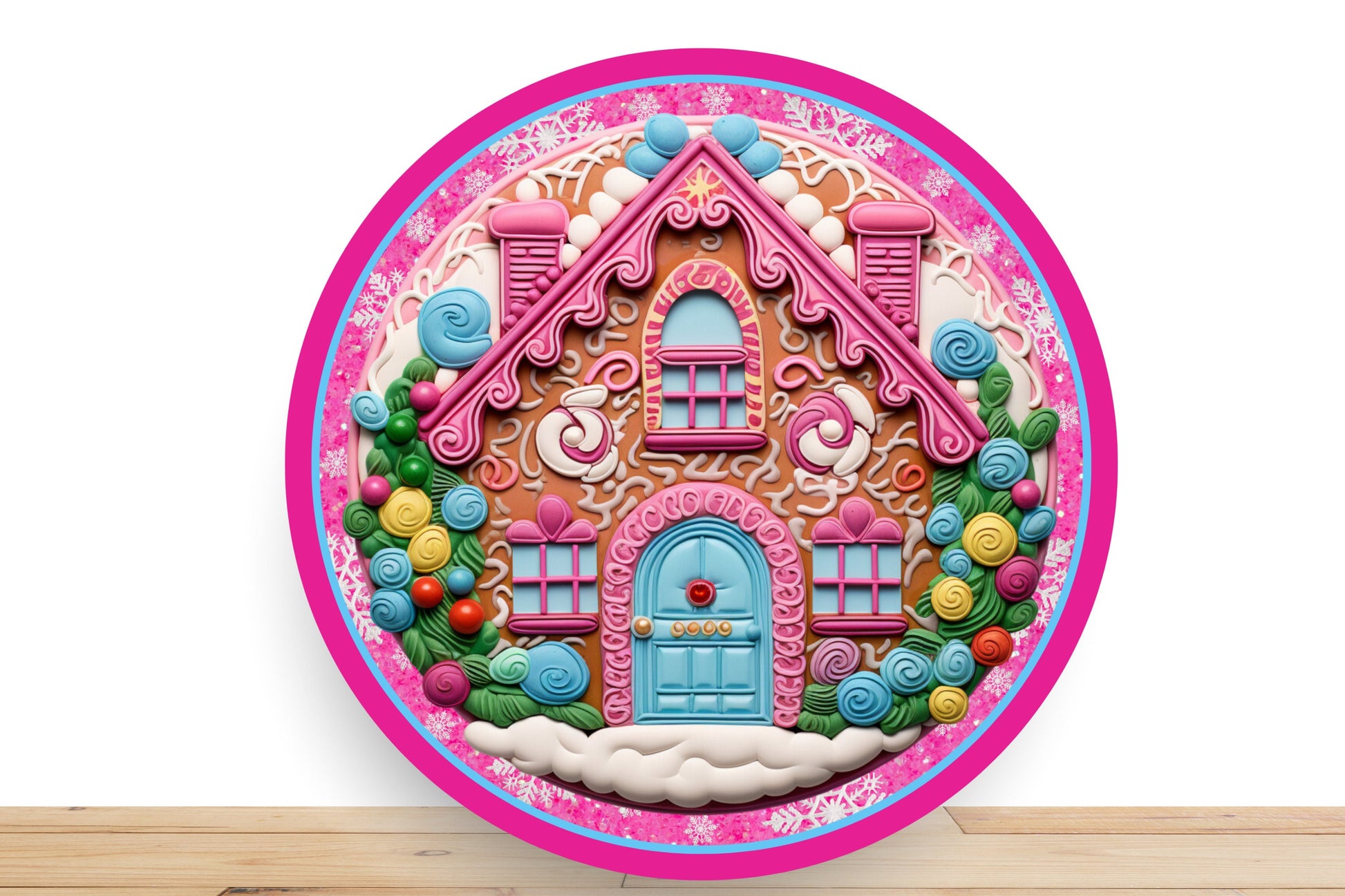 Gingerbread Wreath Sign, Turquoise, Pink with lolliepops