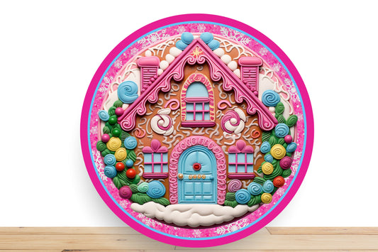 Gingerbread Wreath Sign, Turquoise, Pink with lolliepops
