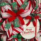 Handmade Merry Christmas Wreath - Festive Red and Green Holiday Door Decor - Christmas Ribbon Wreath with Merry Christmas Sign
