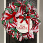 Handmade Merry Christmas Wreath - Festive Red and Green Holiday Door Decor - Christmas Ribbon Wreath with Merry Christmas Sign