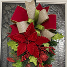 Christmas Poinsettia Swag Wreath, Red and Gold Poinsettia Swag