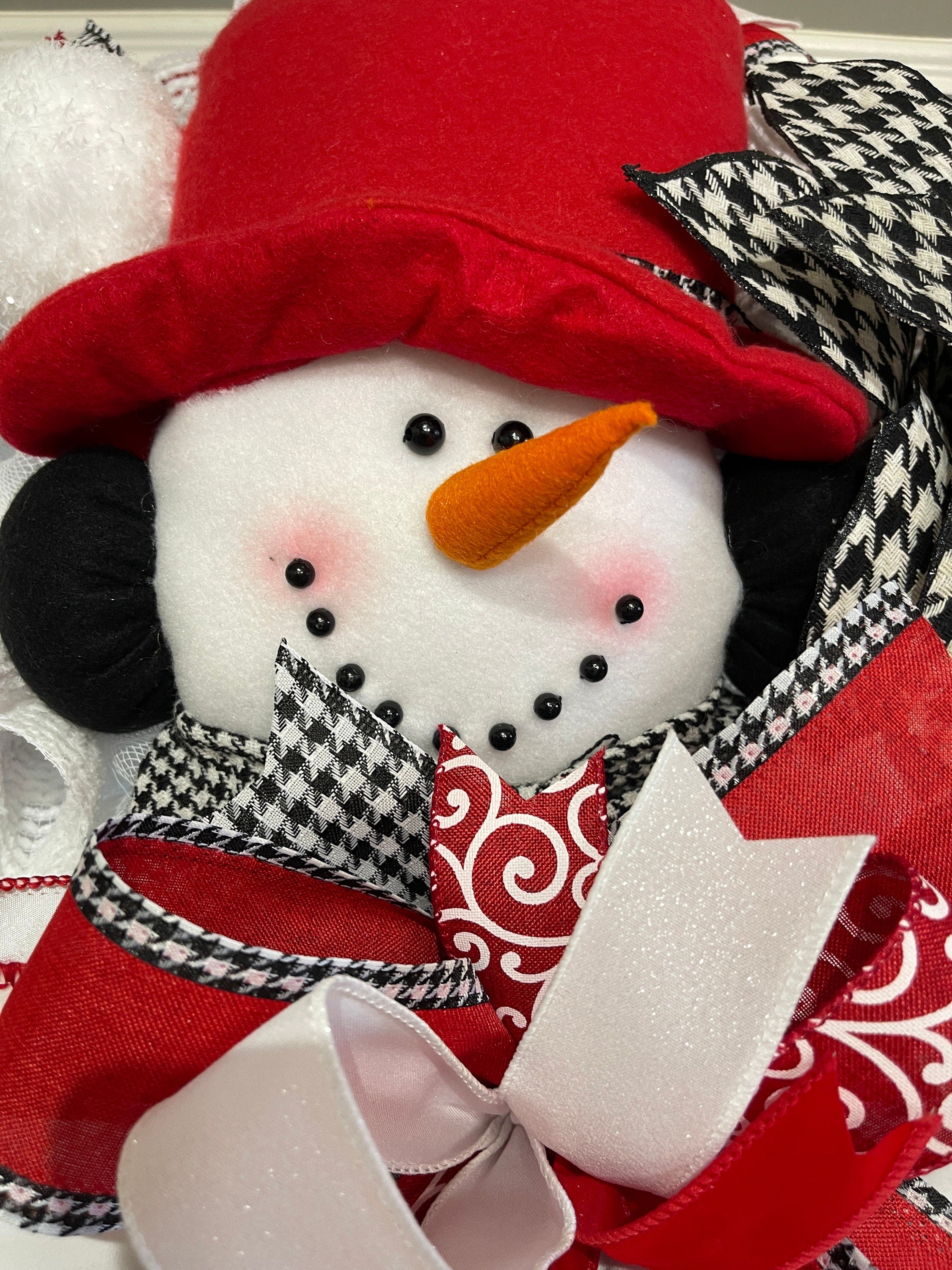 Christmas Snowman Wreath, 27 inch diamenter, Black and White houndstiith poinsettias, Snowman with legs and mittens