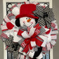 Christmas Snowman Wreath, 27 inch diamenter, Black and White houndstiith poinsettias, Snowman with legs and mittens