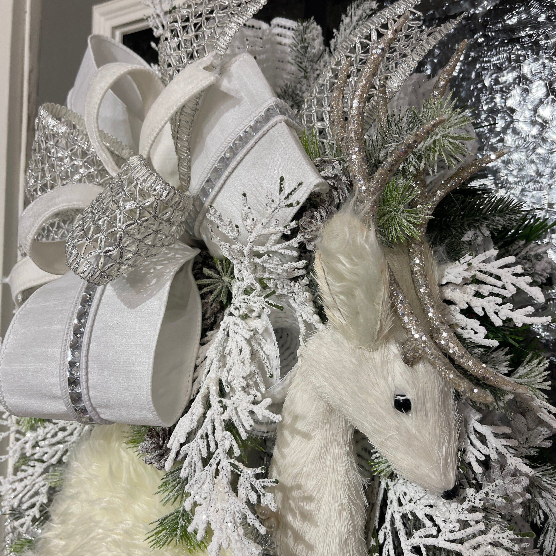Christmas Reindeer Deer Swag Wreath - Flocked Evergreen Reindeer Swag