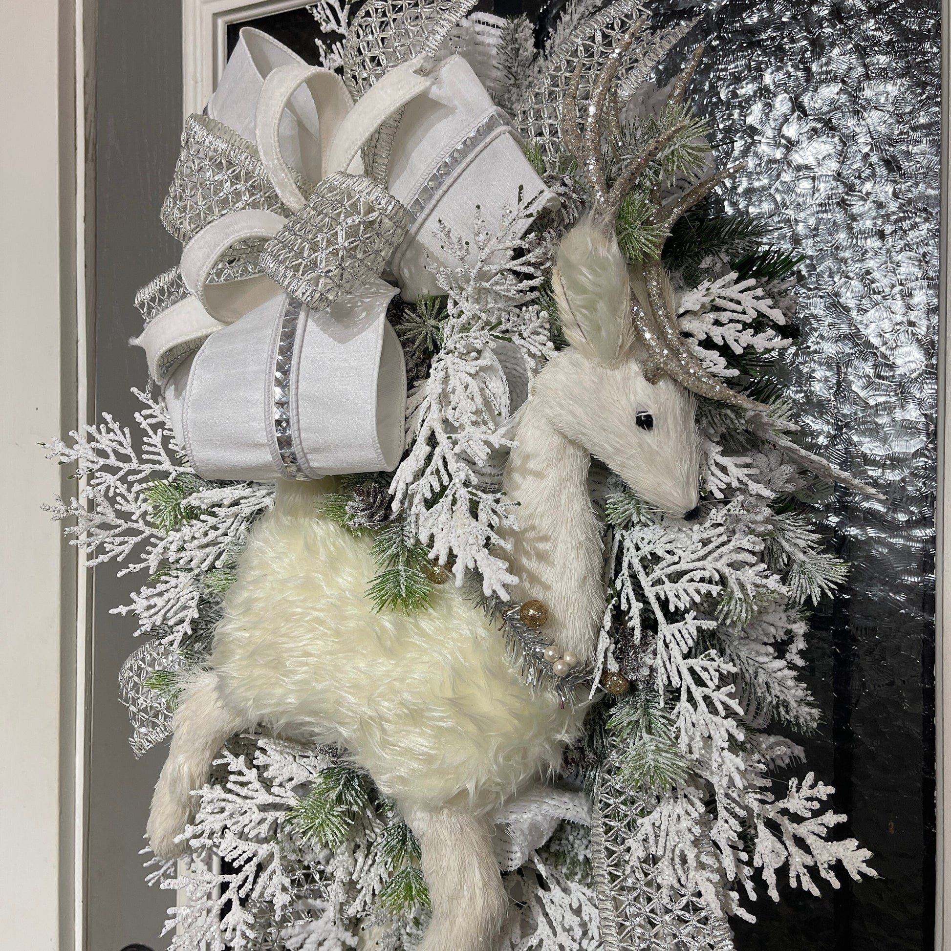 Christmas Reindeer Deer Swag Wreath - Flocked Evergreen Reindeer Swag