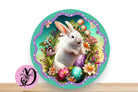 Easter Wreath Sign, White Rabbit Sign For Wreath, Round Metal Sign
