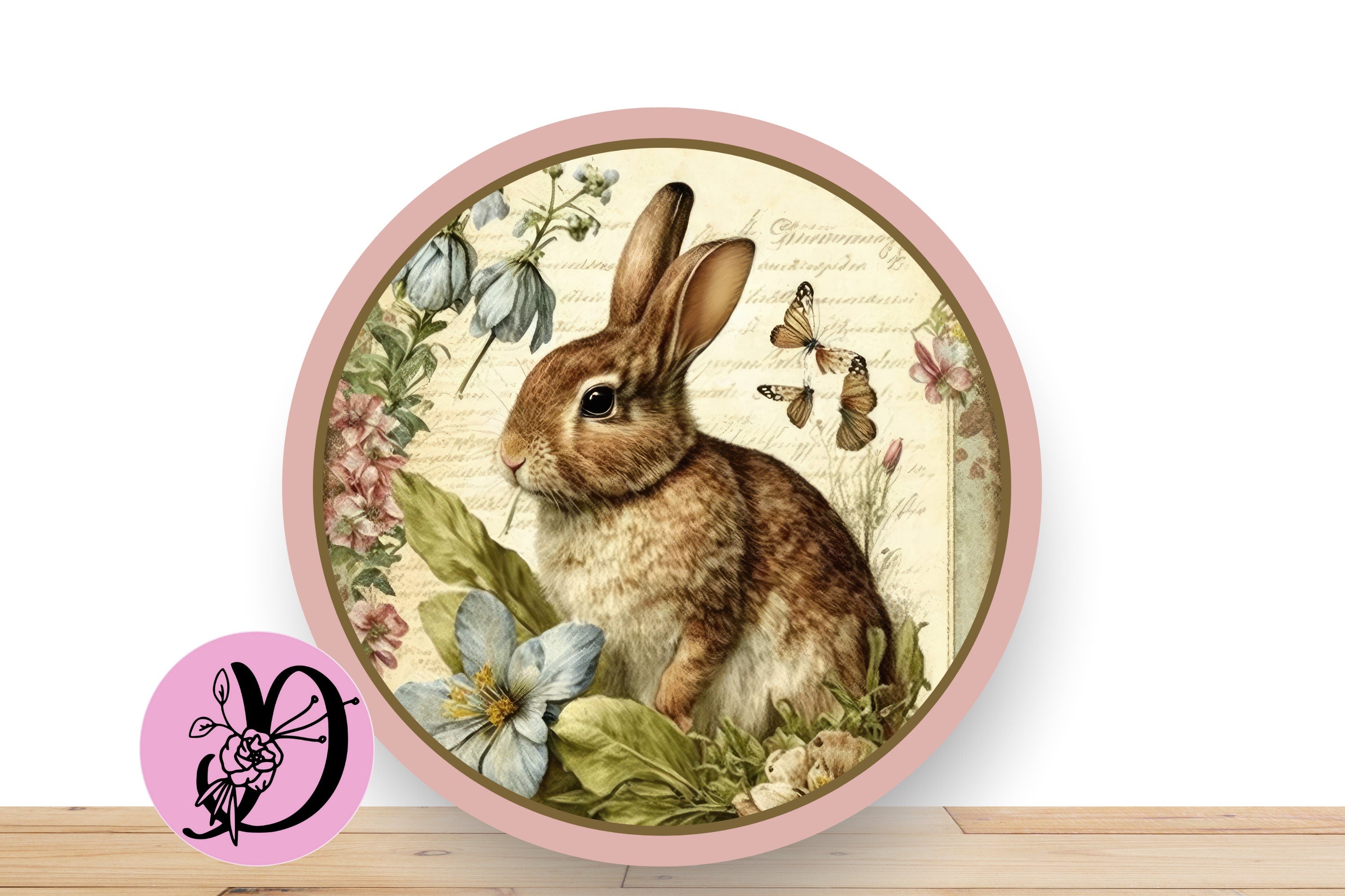 Vintage Easter Bunny Wreath Sign, Round Aluminum Sign, Desert Wreath Signs