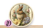 Easter Rabbit Wreath Sign With Pink, Yellow and Blush Florals, Round Flat Aluminum Sign For Wreath
