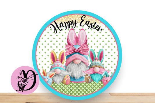 Easter Gnome Wreath Sign, Flat Round Aluminum Sign For Wreath