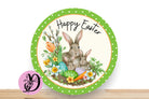 Happy Easter Bunny Wreath Sign with Polka Dots, Round Flat Aluminum Sign For Wreath