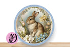 Easter Wreath Sign, Bunny With Light Blue Florals, Round Flat Aluminum Sign For Wreath