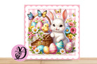 Easter Wreath Sign, Easter Bunny with bright colors, Square Flate Aluminum Sign for Wreath