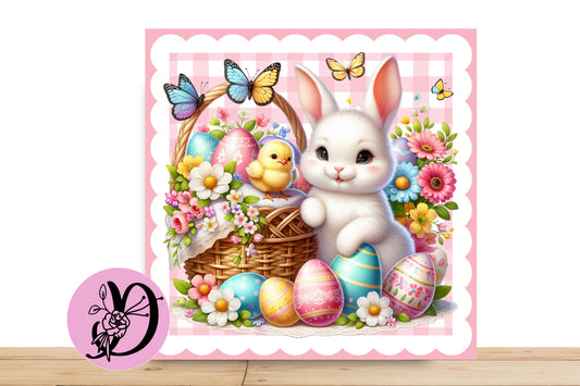 Easter Wreath Sign, Easter Bunny with bright colors, Square Flate Aluminum Sign for Wreath